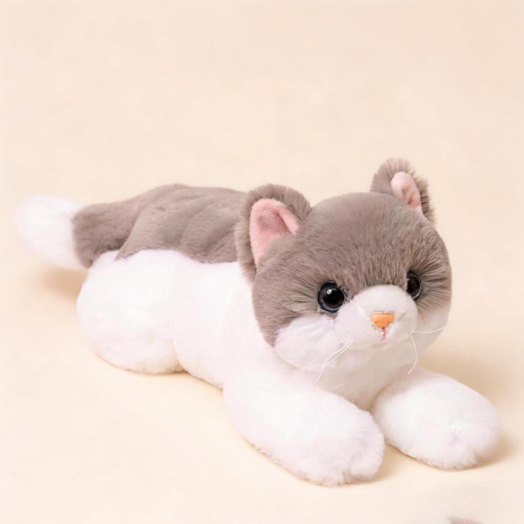 Cat Plush Toy Black White Short Fur With Large Eyes For Kids And Collectors