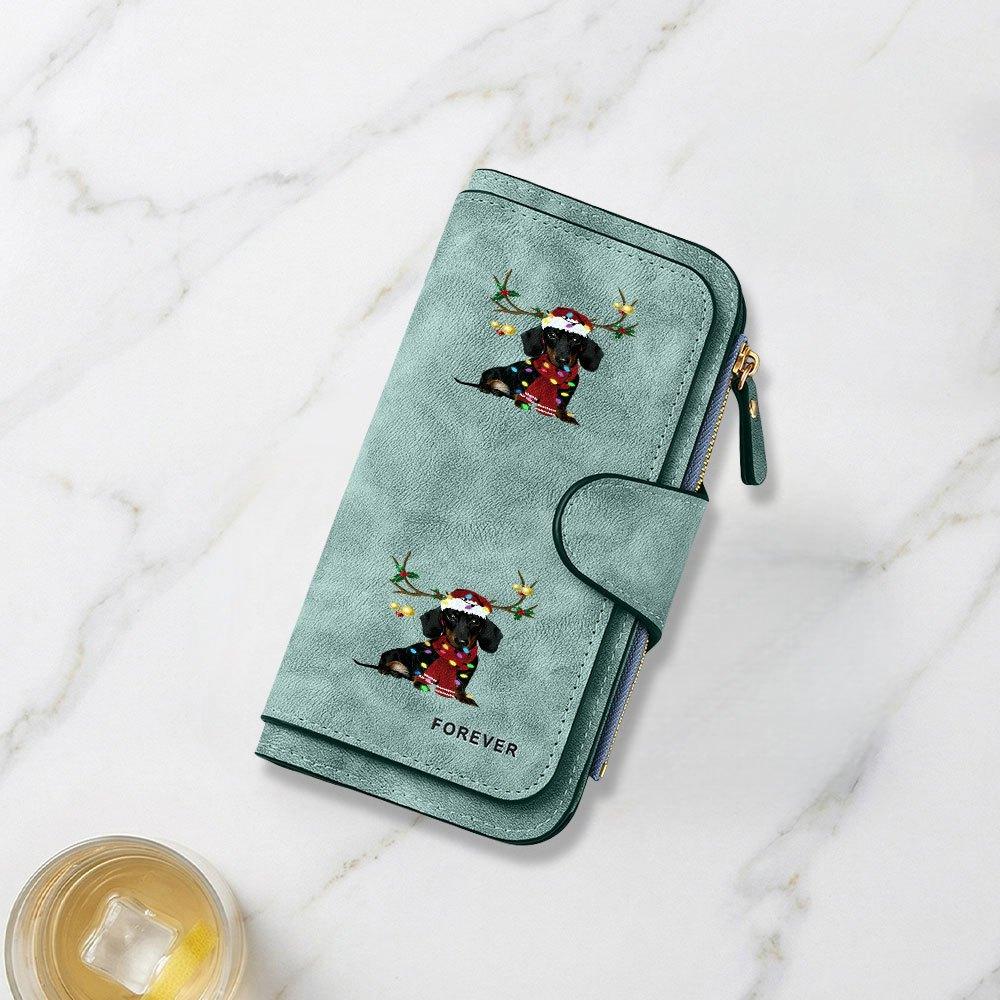 Christmas themed Dachshund print long wallet multifunctional portable snap button coin purse unisex perfect birthday gift for dog lovers suitable for