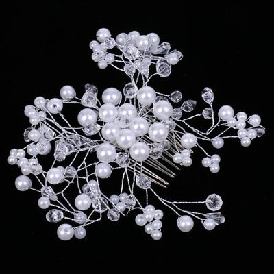 Silver Plated Pearls Gypsophila Style Hair Clip Comb Wedding Prom Headpiece