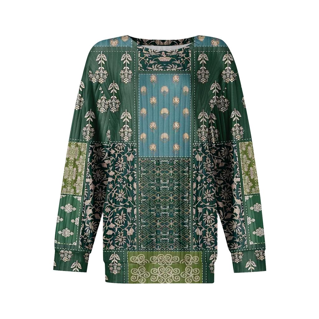 Women's Printed Lightweight Brushed-Cotton Round Neck Top