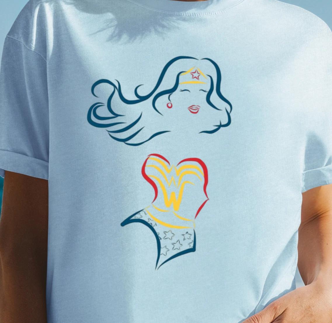 Minimal Wonder Woman Line Art T-Shirt | Feminine Superhero, Women Empowerment L