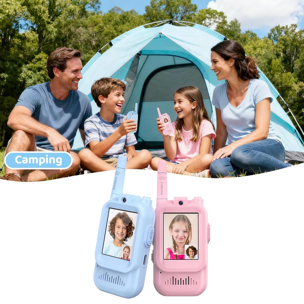 Video Kids Walkie Talkie 2 Pack Rechargeable Children Indoor Outdoor Toys for Camping Travel Birthday Gifts