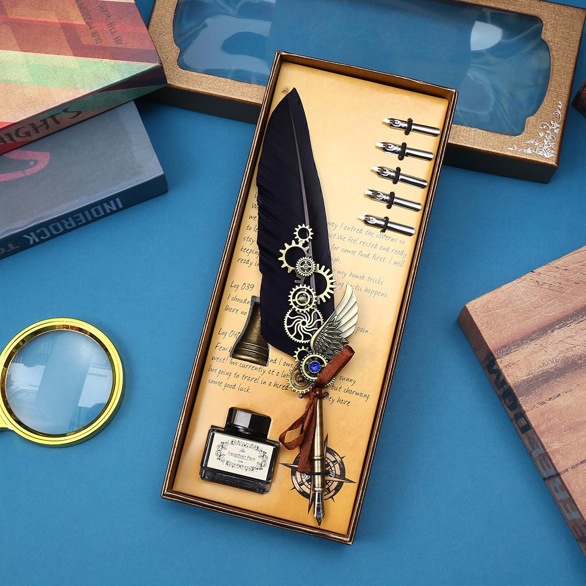 

Винтажная перьевая ручка Механическая шестеренка Перьевая ручка Стимпанк Сулу Обмакивающая ручка Подарочная коробка 0.5mm