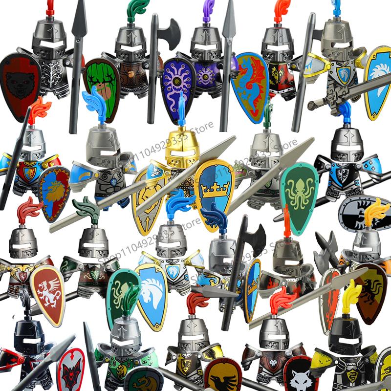 Medieval Military Soldiers Figures MOC Building Blocks Castle Black Eagle Wolf Octopus Griffin Ancient Knight Waffen Bricks Toys