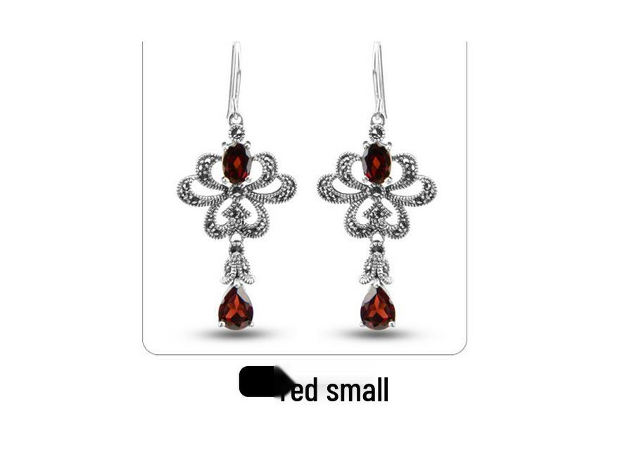 Cercei Atârnători Granat Roșu Stil Etnic, Argint Sterling s925, Bijuterii Versatile Europene și Americane