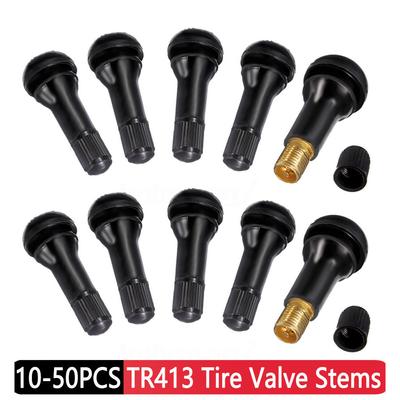 10-50PCS TR413 Snap In Tire Valve Stems Black Tubeless Rubber Tire Valve Cap Valve Tool Wheel Replacement With Dust Cap