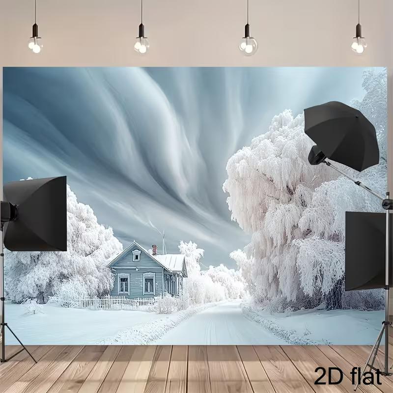 2D Winter Snow Cabin Backdrop Christmas Party Photography Background