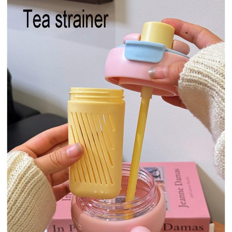 Big Handle Tea Cup Cute Creative with Handle Easy To Carry Double Drinking Straw Direct Drinking Large Capacity Water Cup