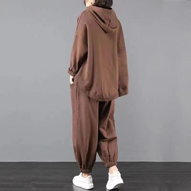 Plus Size Women's Autumn and Winter Plus Velvet Thickened Casual Sports Suit Women's Loose Two-piece Meat-covering Suit