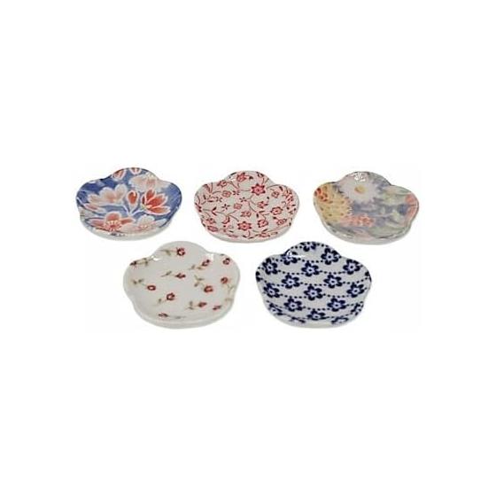 Yuraku-fu Small Flower Chopstick Rests, Made in Japan, Set of 5, 5 Patterns, Floral Design, Chopstick Holders, Mino Ware