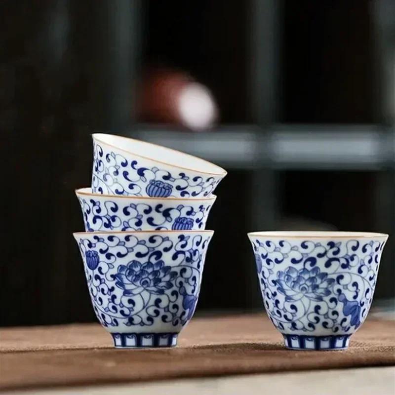 1 Stück Jingdezhen Handbemalte Blau-Weiß-Porzellan Teetasse Meister Meditationsbecher Handgefertigte Keramik Teeschale Chinesisches Teeservice