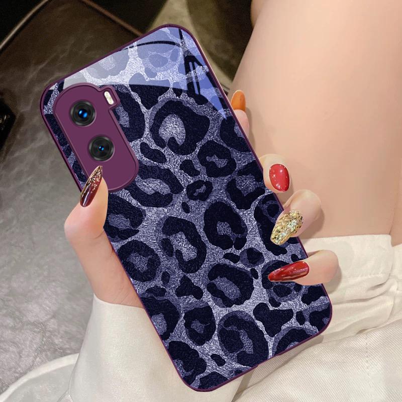 Gray Leopard Twill For Honor 200 90 8X 9X Pro Lite P50 P40 Nova 10 11i P60 Magic4 6 Mate 20 50 Tempered Glass Phone Case