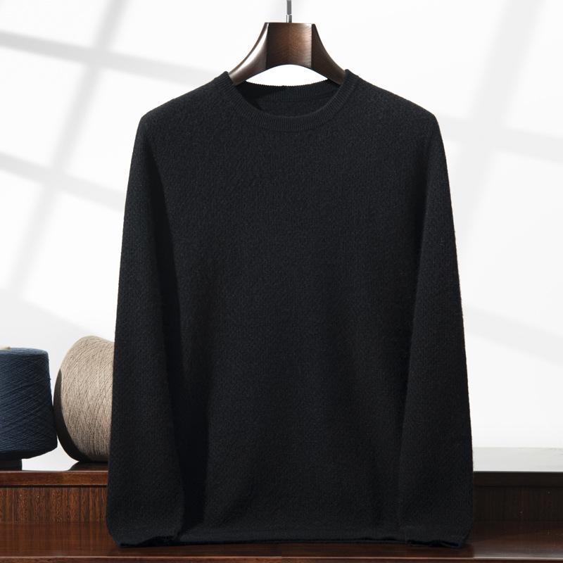 New cashmere round neck simple solid color honeycomb needle pullover loose middle-aged and young knitted sweater
