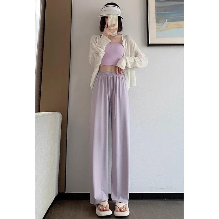 Narrow Version of Ice Silk Sun Protection Wide-leg Pants for Women's Summer High Waist Drooping Cool Pants Thin Slim Straight Pants Casual Pants
