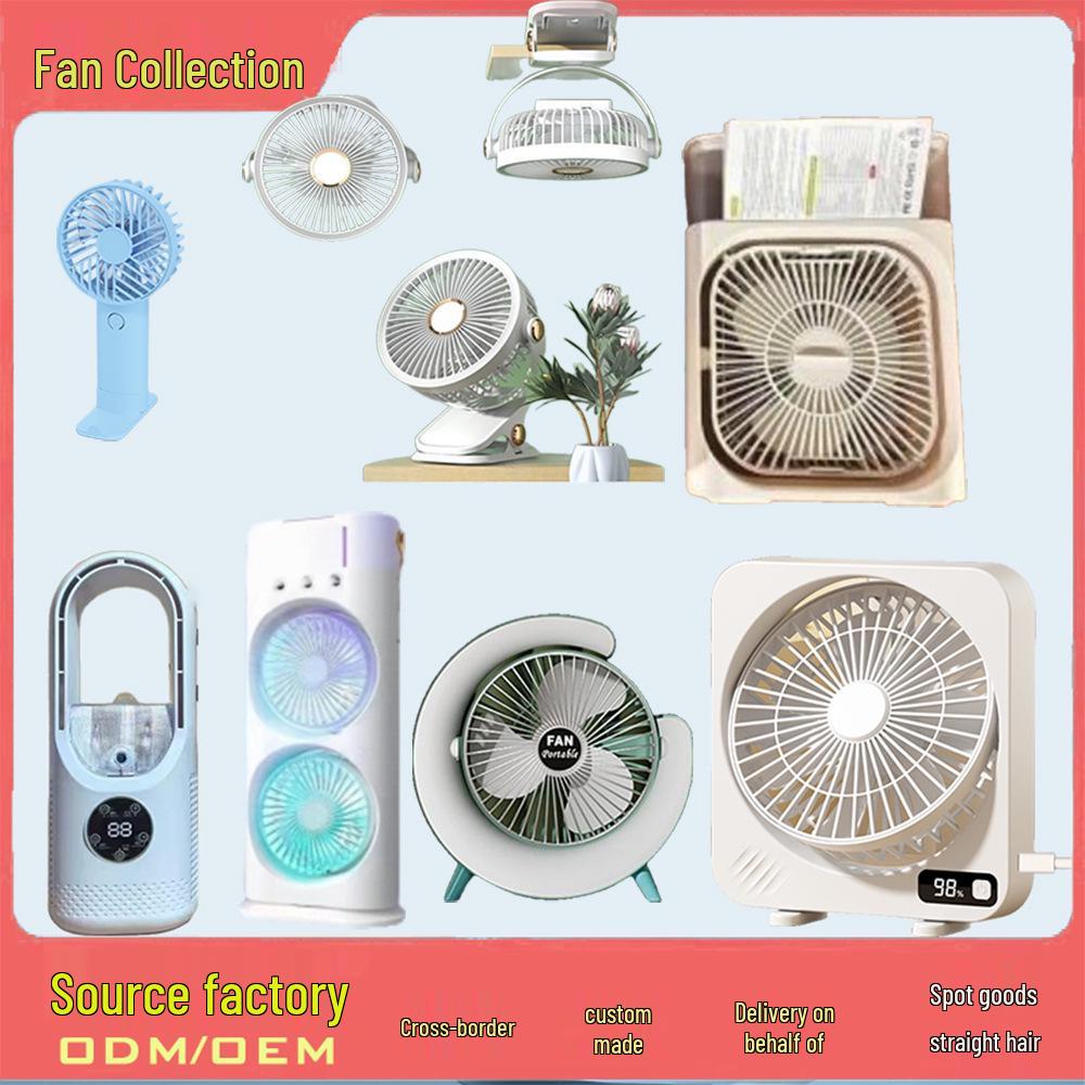 Five-Hole Mini Spray Fan: Portable, Folding, Clip-On, USB Chargeable Air Circulator with Light