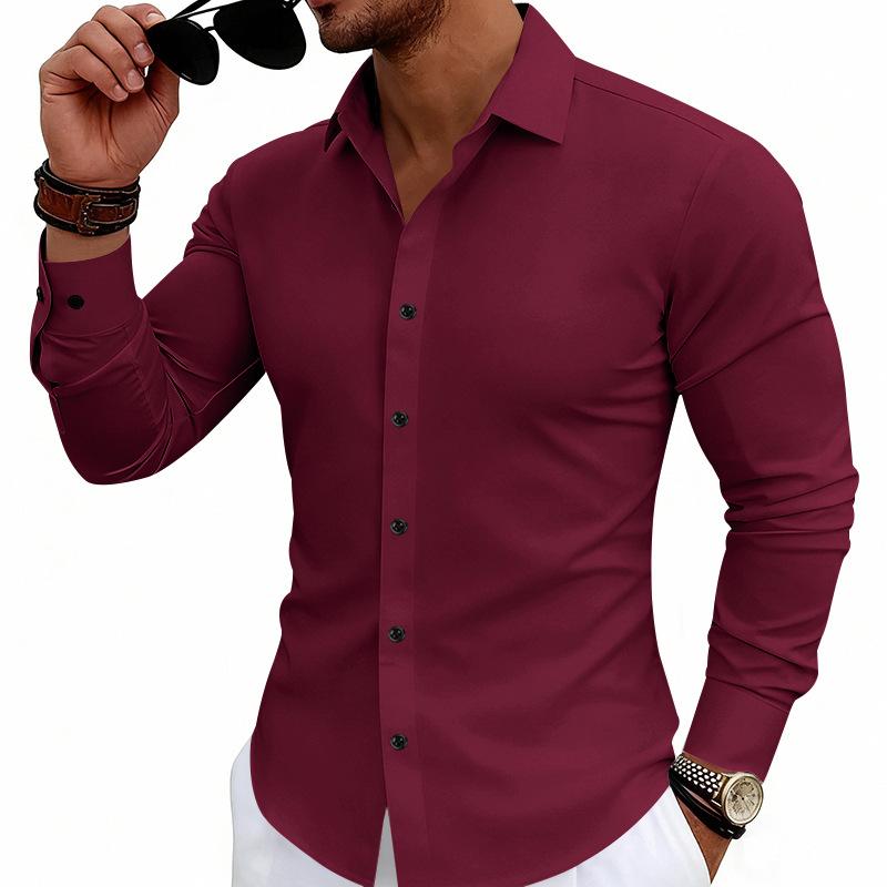 Men's Long Sleeve Stretch Shirt Slim Fit Button Down Collar Dress Shirt Business Work Shirt Casual Office Shirt