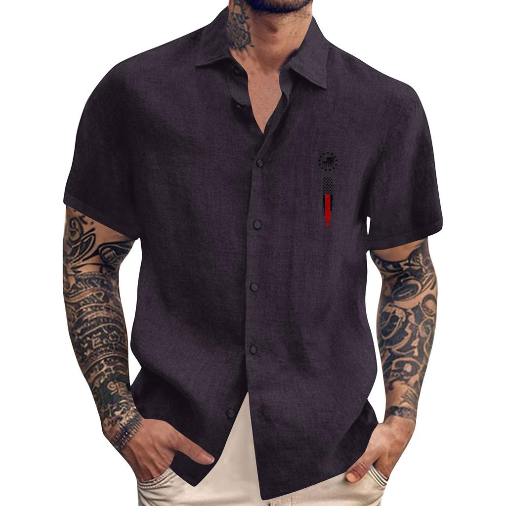 Men's Vintage Button Down Bowling Shirts Short Sleeve Summer Beach Shirt