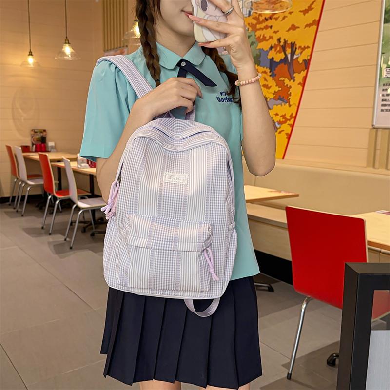 Plaid Schoolbag Women's Backpack Junior High School Students Campus Backpack
