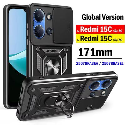Armor Capa for Xiaomi Redmi 15C 171mm Global Version Case Slide Camera Lens Protection Back Cover Ring Stand Shockproof Funda