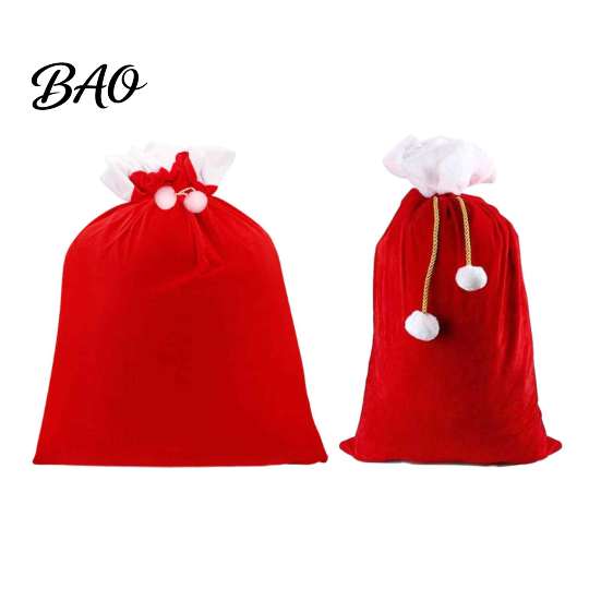 Holiday Party Gift Bags Christmas Velvet Santa Bags, Large Red Soft Fabric Present Sack Gold Wraps with Drawstring Closure, Reusable Claus Bag