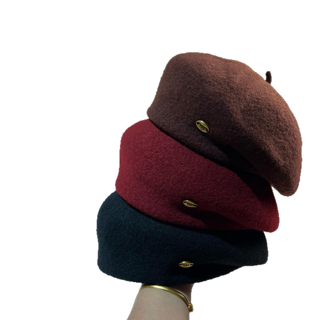 Granular Wool Shaped Beret Japanese Three-Dimensional Edge Pressing Irregular Temperament Large Print Painter Hat Versatile