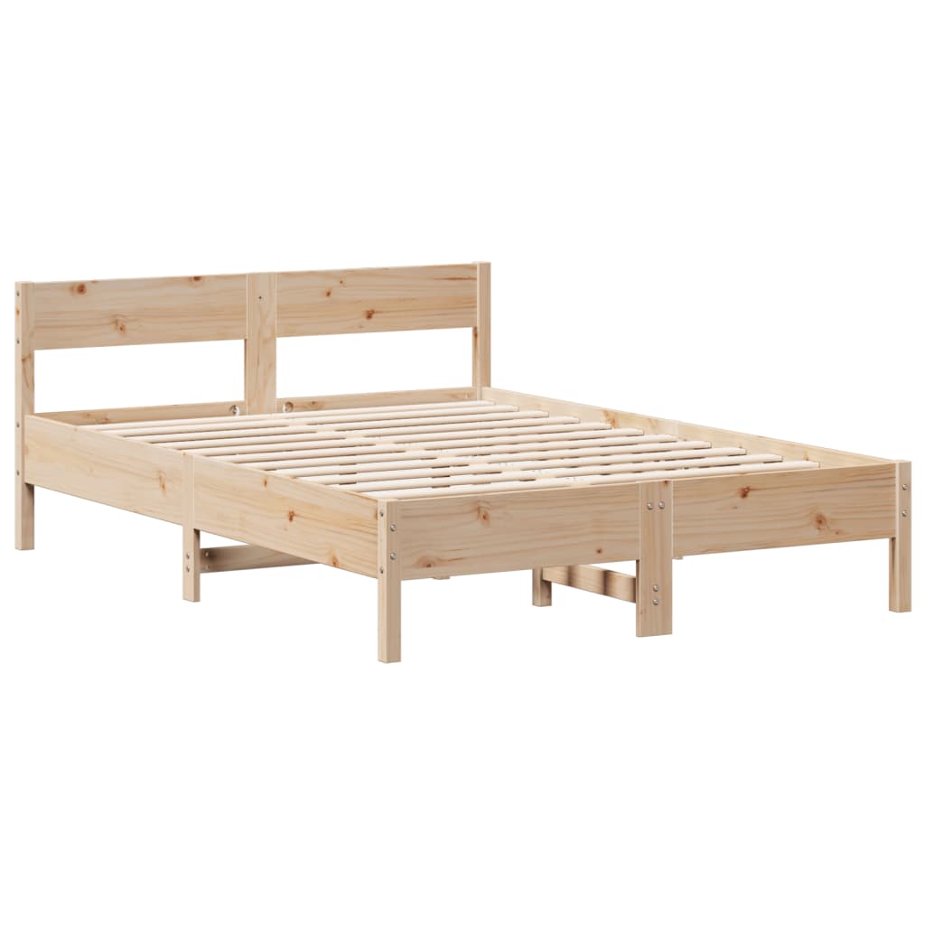 Solid Wood Bed with Shelf Without Mattress 135 x 190 cm Pine