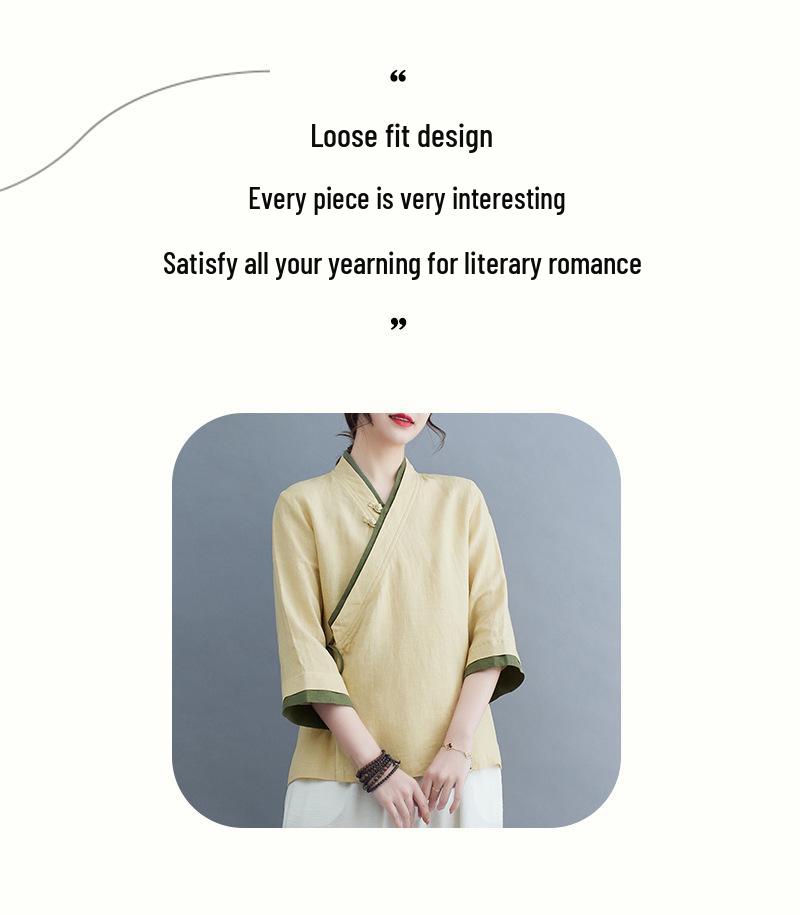 Women's 2025 Spring/Summer Zen-Inspired Retro Tang Suit Hanfu for Tea Ceremony and Meditation