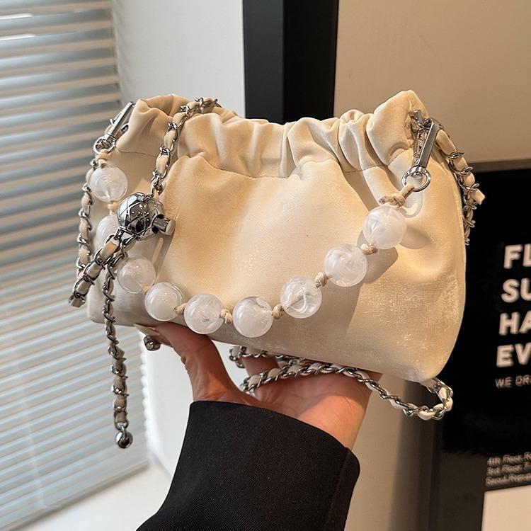 National Style New Chinese Style Pleated Chain Bag Cloud Bag Silver Bag New Single Shoulder Crossbody Bag Pearl Dumpling Bag