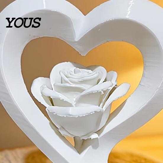 Delicate Rose Texture Decor Heart Figurine, 3D Printed Sculpture, Romantic Desktop Decoration Decorative Ornament for Table, Shelf Centerpiece