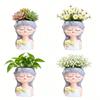 Cute Girl Face Planter, Resin Girl Head Planter, Decorative Small Plant Pot for Succulents Cactus Desk Balcony Decor