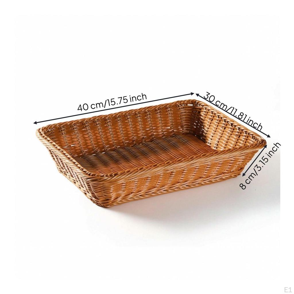 Rectangular Basket Woven Shallow LowProfile Serving Tray for Hosts, Kitchen Aficionados,