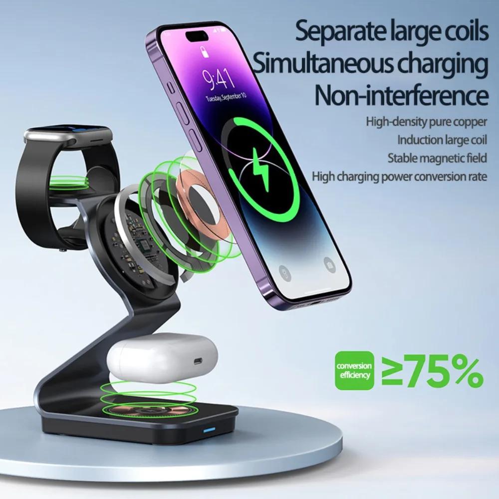 3 in 1 Magnetic Wireless Charger Fast Charging for iPhone 16/16Pro Max/15~12 Series iWatch S10/10/9/8/7/6/5/4 AirPods4/3/Pro 2/1