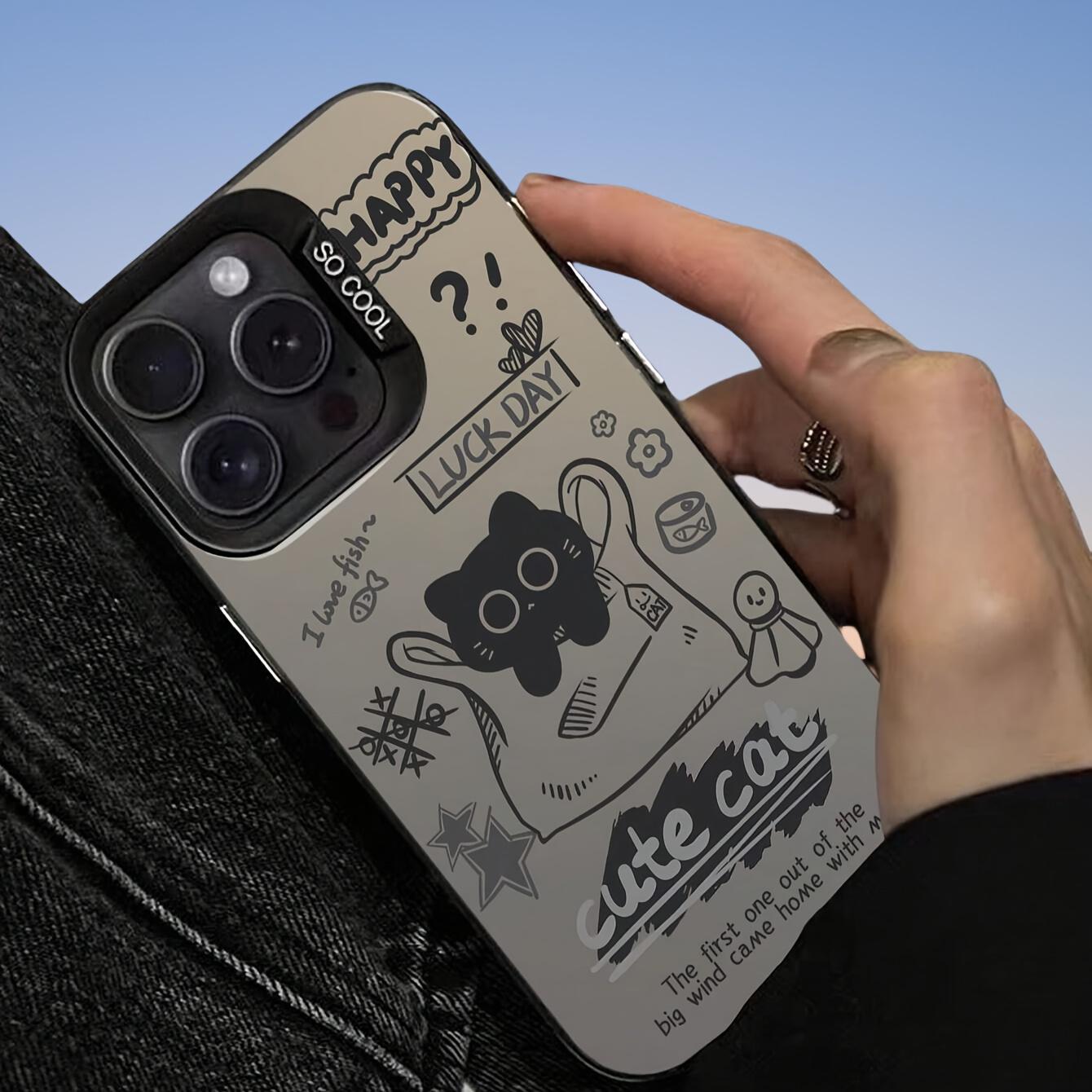 

Fun bag cat IMD color silver phone case with high appearance and fashion For iPhone 11 12 13 14 15 16 17 XS XR X 12 13 Plus Pro Max SE series iPhone 16 прозрачный черный