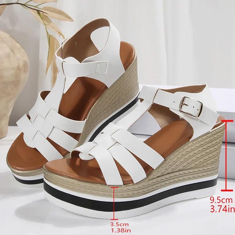 Mode Damskor 2025 Sommar Kilklack Höga Klackar Sandaler för Kvinnor Vävda Chunky Klackade Sandaletter Mujer Bekväm Tjock Platåsandaler