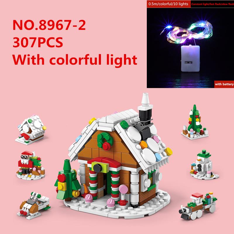 6 In 1 Upgraded Christmas Series Building Blocks Set With Light Creative Winter Village House DIY Bricks Toys For Kids Xmas Gift