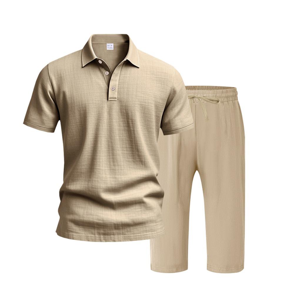 Men's Summer New Short Sleeve and Shorts Set, Made of Linen Fabric, A High-Quality Two-Piece Short Sleeve and Shorts Set