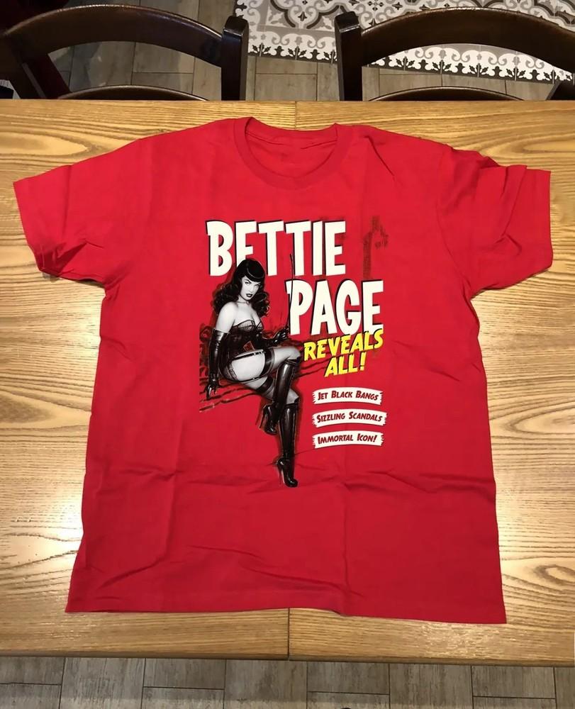 New Bettie Page Reveals All Unisex One Sided Shirt Cotton Gift Tee Red Unisex T-Shirt