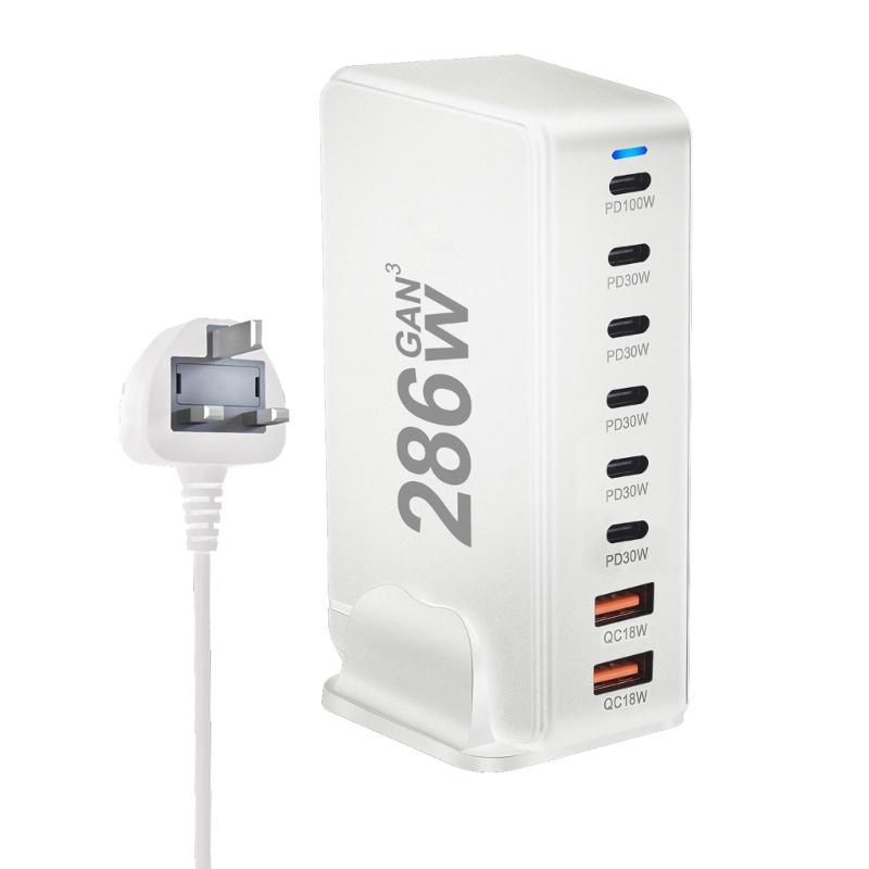 Multiports Charging Station with 286W Output, 6 USB C and 2 USB Slot Desktop Charging Holder Stand for Tablet Phones
