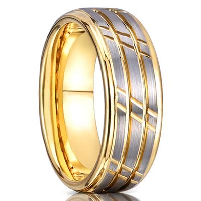 Wolframcarbid Ring Herren Damen 8mm Fähig Goldfarben Geriffelt Eheringe für Paare Dating Jahrestag Bequeme Passform