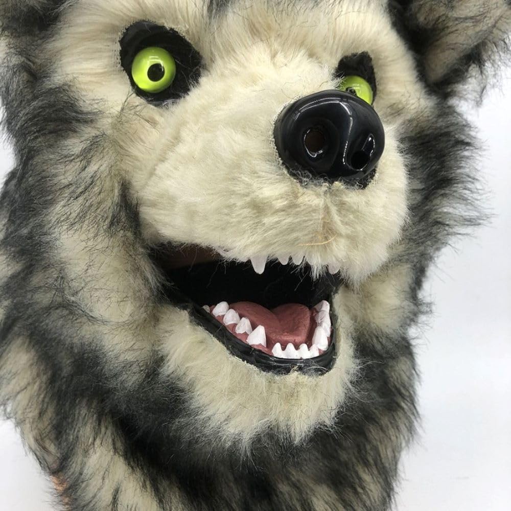 Realistic Wolf Scary Horror Mask with Moving Halloween Costume Mask, Mouth, Animal-themed (Wolf) [Product Code]
