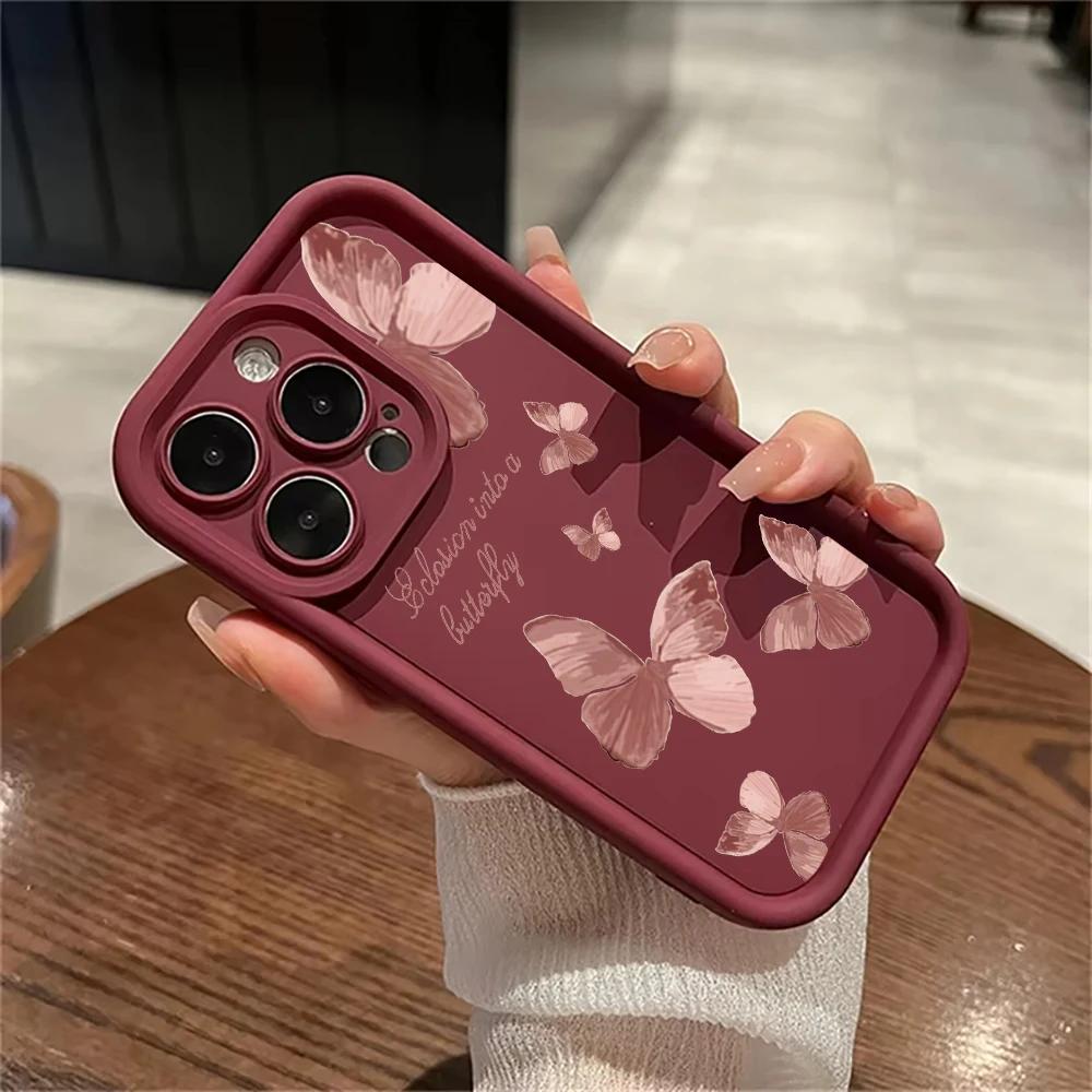 INS Retro Butterfly Phone Case For iPhone 16 11 12 13 14 15 Pro Max Plus XS Max X XR SE2 Shockproof Silicone Bumper Back Cover