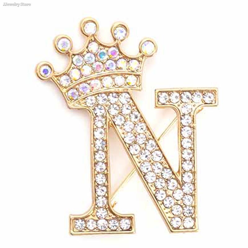 New 26 Letters A-Z Brooch Rhinestones Crystal Gold Color English Alphabet Metal Pins Cute Jewelry Accessories Christmas Gift