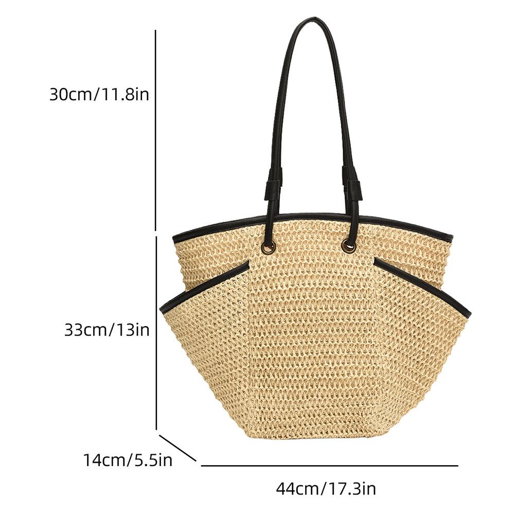 Women Straw Woven Tote Bag Summer Beach Bags Large Capacity Beach Vacation Shoulder Bag Multi Pockets for Outdoor Travel