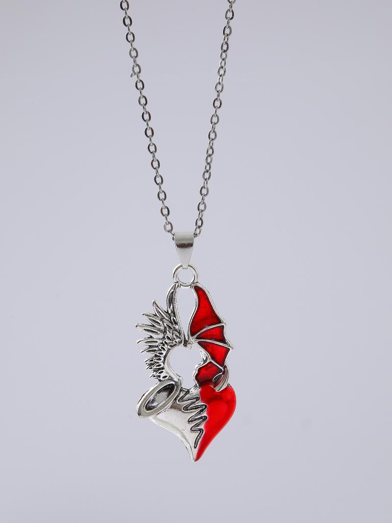 Hip-hop Punk Red Skull Cross Thorny Heart-shaped Pendant Sliver Color Chain Necklace for Women Halloween Party Goth Jewelry Gift