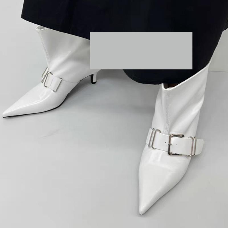 Pointed Toe Women Fashion Boots Ankle Mid Heels Shoes Dresigner Buckle Women Chelsea Boots Winter New Trend 2024 Goth Chaussures