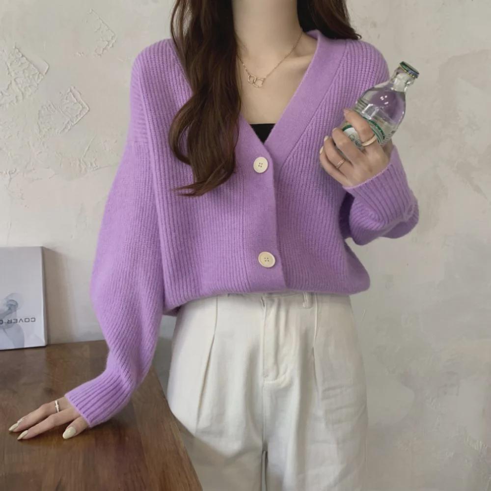 2024 Loose Fit Japanese Retro Soft Knit V-Neck Cardigan for Spring & Autumn
