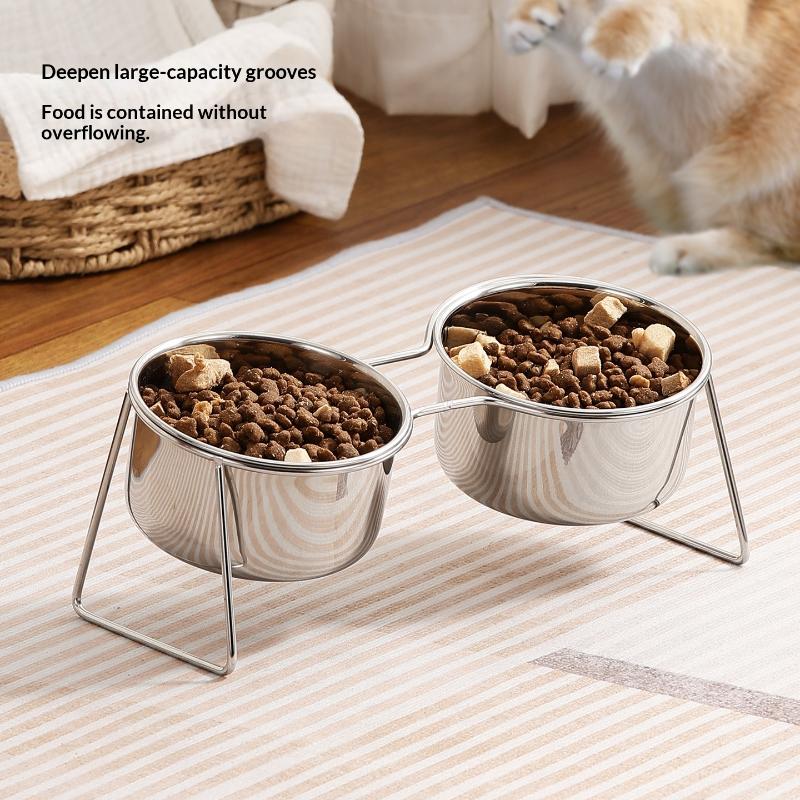 New 304 Stainless Steel Single And Double Cats Dogs Bowl Neck Protection Anti Slip Anti Overturning Cats Dogs Feeding Water Bowl