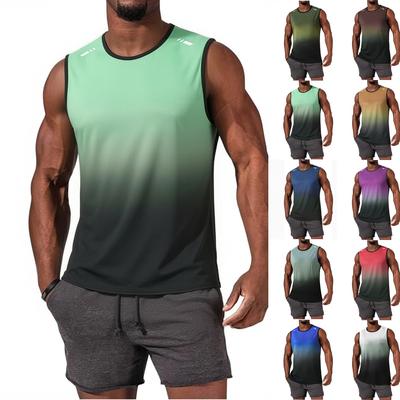 Heren Sport Tanktop Zonder Mouwen Sneldrogend Losse Pasvorm Ademend Hardlopen Fitness Kleurverloop Ontwerp Mouwloos Shirt voor Sportschool Training