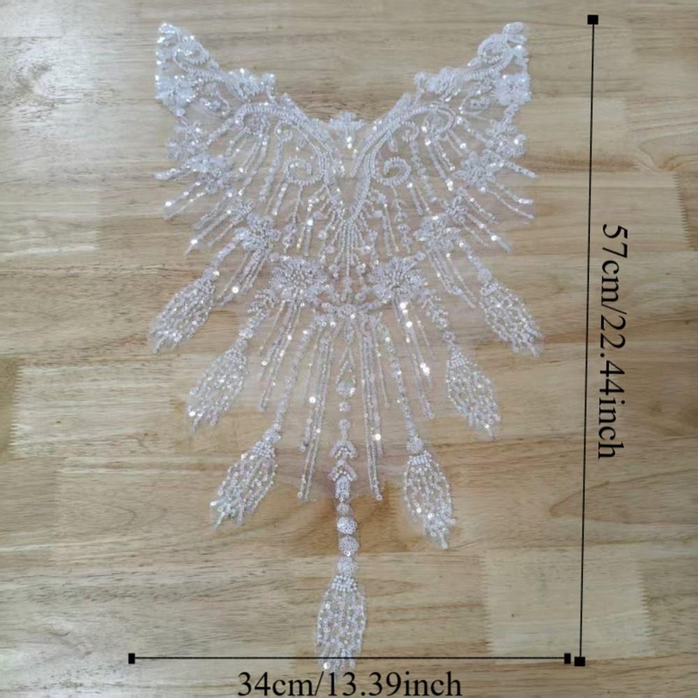 European Style Beaded Sequins Lace Patch White Wedding Dress Applique  Wedding Dress