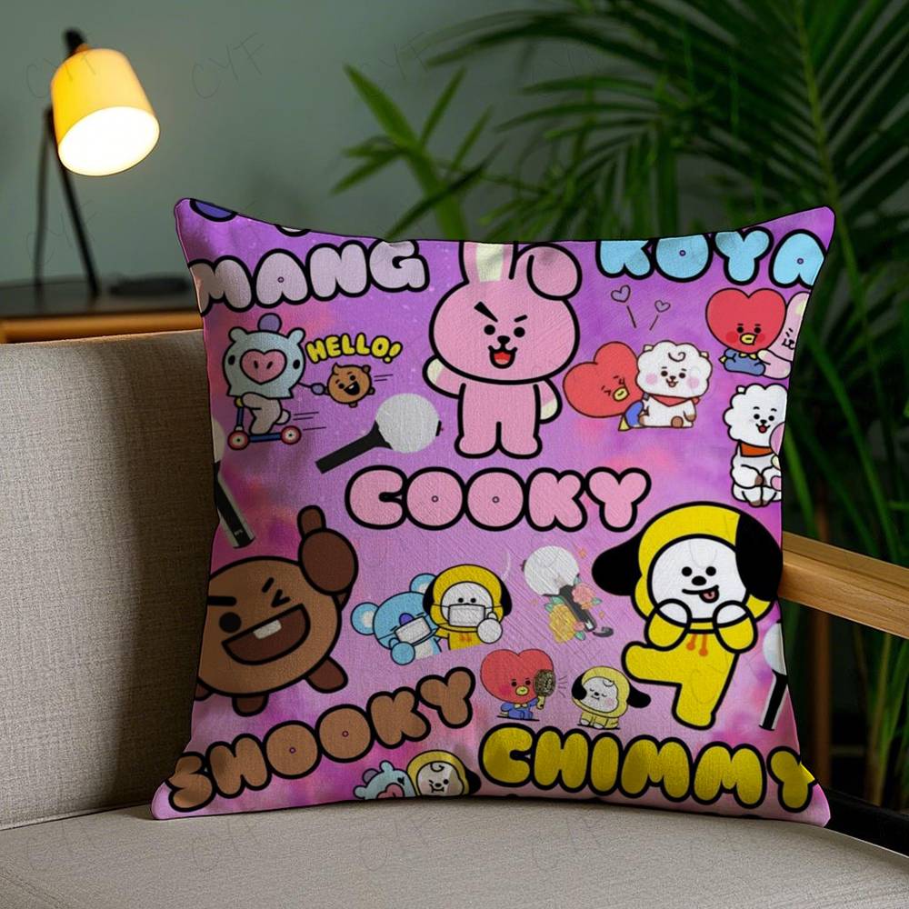 Niedlicher B-bt21s Anime Kissenbezug Sicheres Benutzerdefiniertes Foto Kissen, Farbechter Kissenbezug aus gebürstetem Fleece, Sicher für Mütter und Säuglinge.